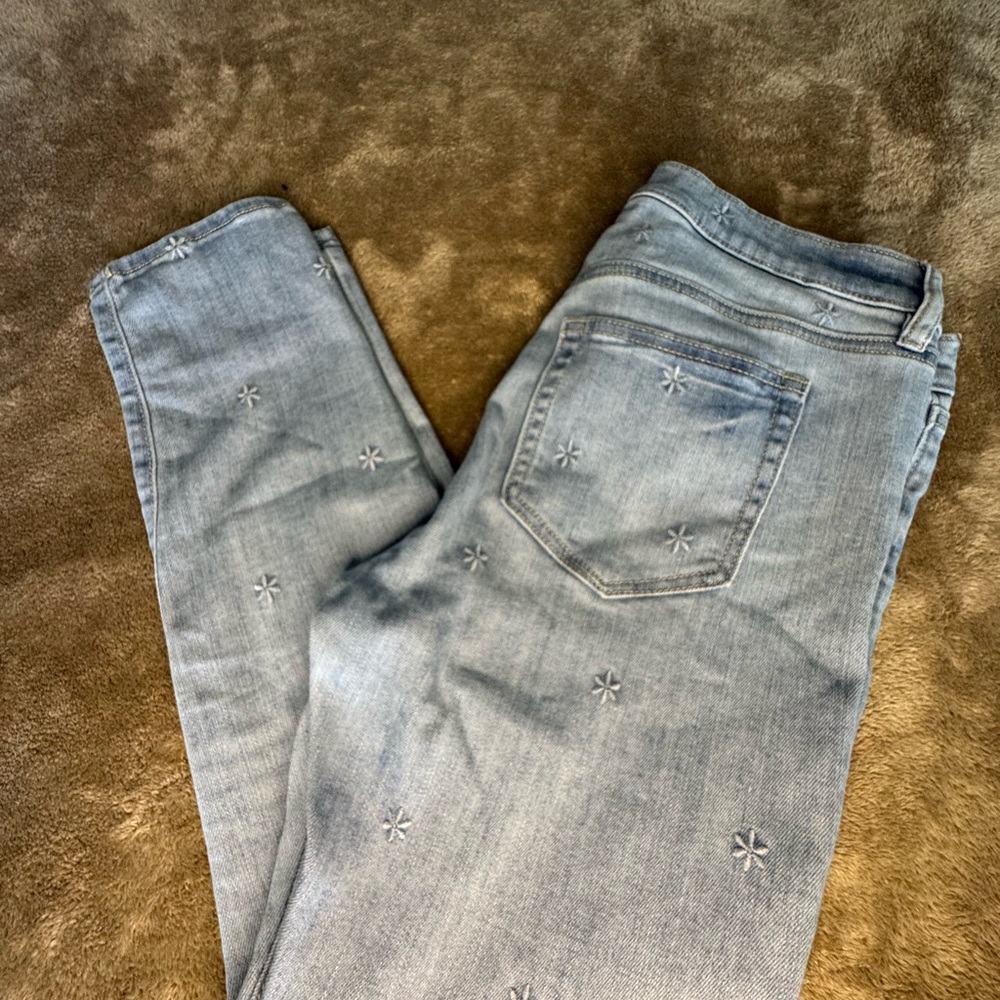 LOFT Light Blue Straight Leg Jeans with Star Embroidery